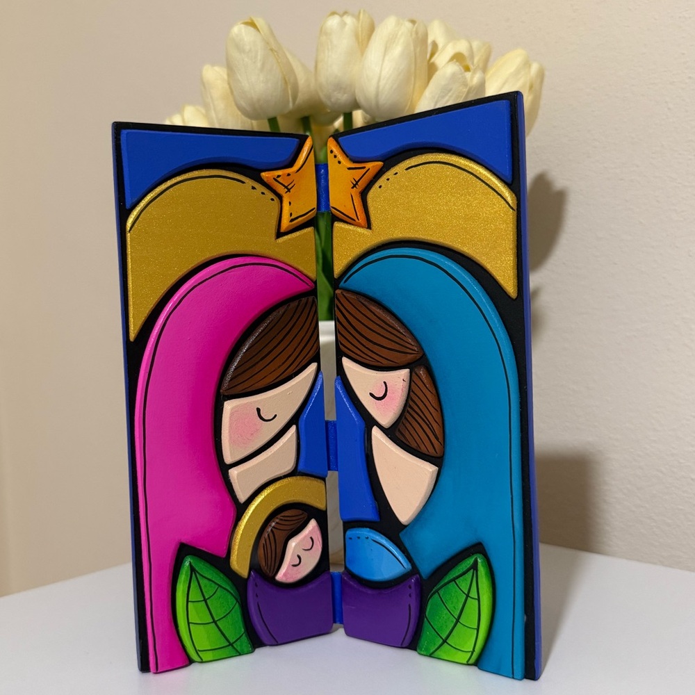 Colorful Hand-Painted Nativity Wood Sculpture